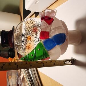 Festive Snowman Glass Plug In That Lights Up 3 1/2 Inches X 6 Inches